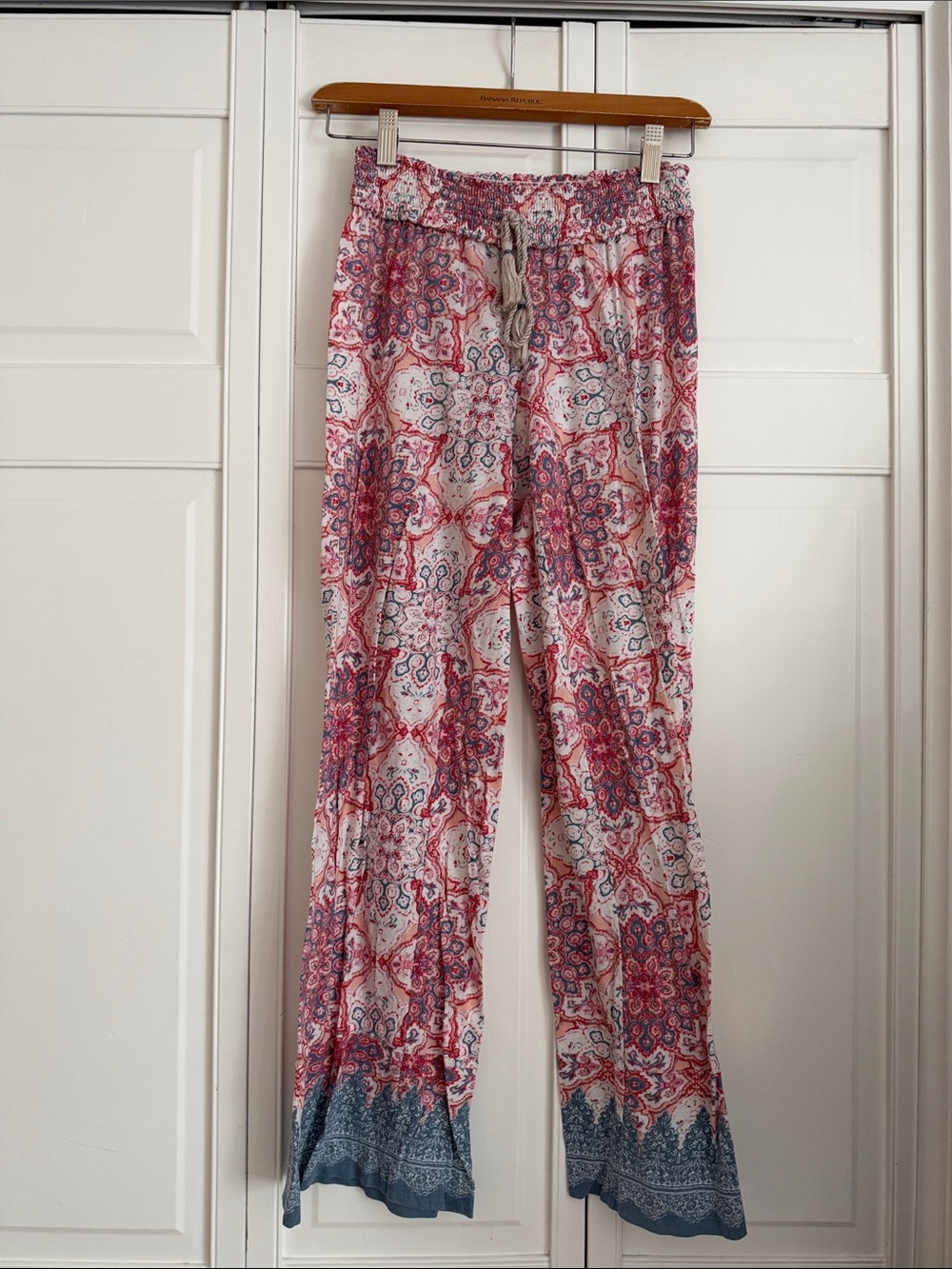 Women's Paisley Faux Drawstring Lounge Pants - Pink / Blue
